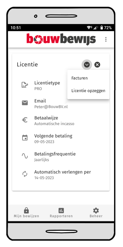 Screenshot licentiescherm PRO licentie